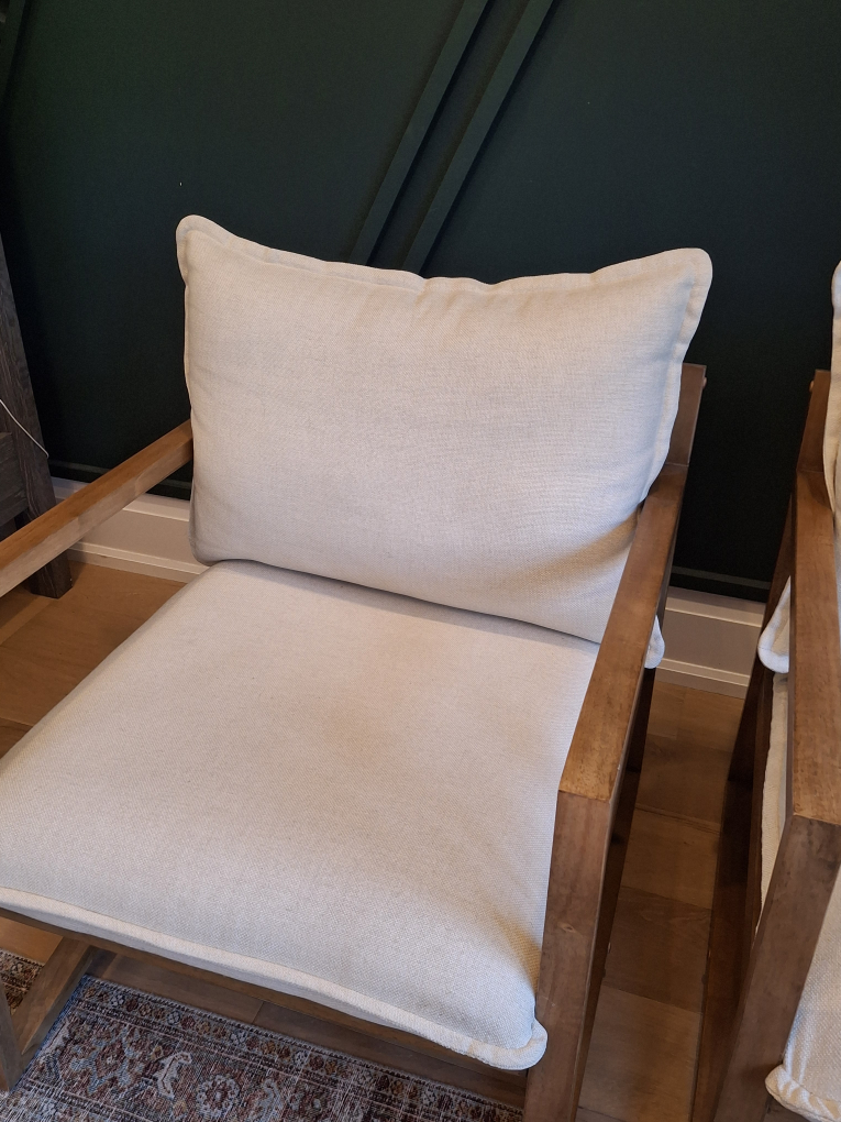 Wood Frame Armchair with Cream Cushions - photo 2