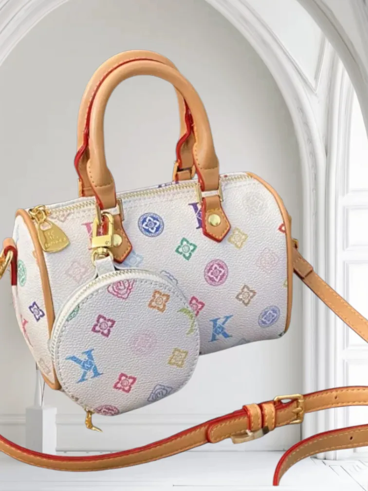 Patterned barrel handbag with coin purse thumbnail