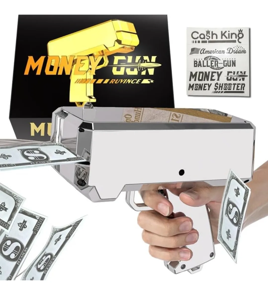 Money Gun “Make It Rain” Cash Blaster – Party Toy | Chrome thumbnail