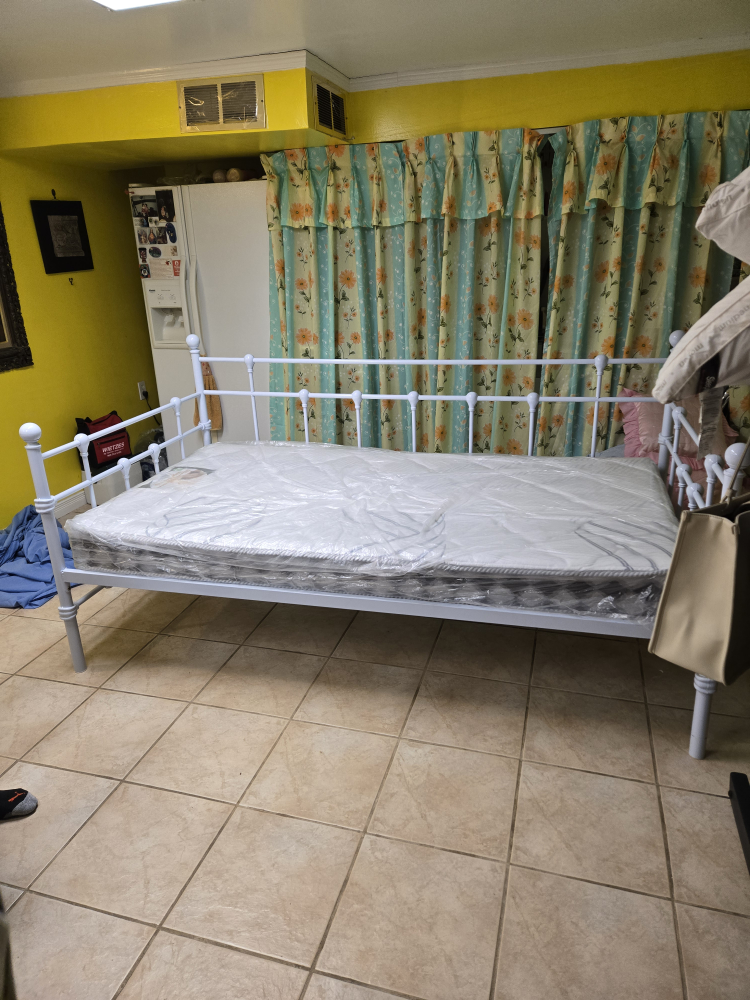 White Metal Bed Frame with Mattress - photo 2