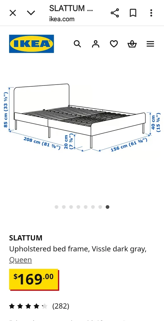 IKEA SLATTUM Queen Bed Frame - Dark Gray thumbnail