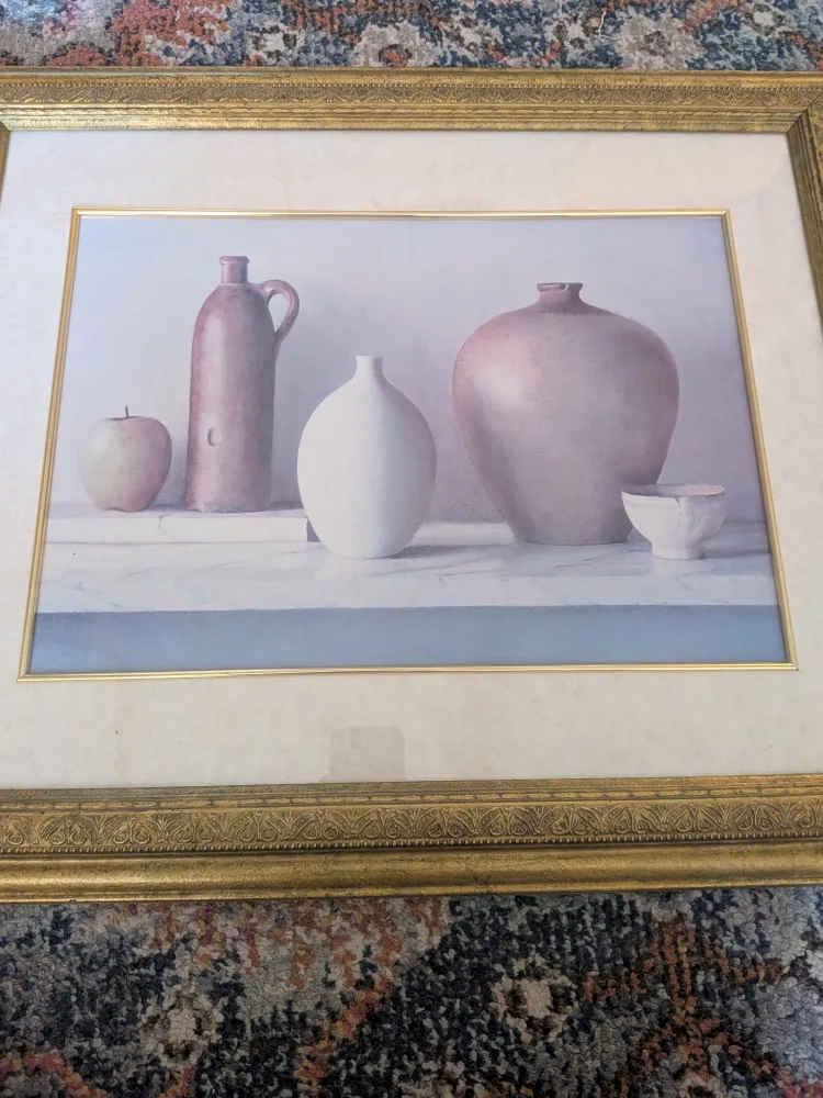 Fancy gold framed still life vases printing image indicator(2)