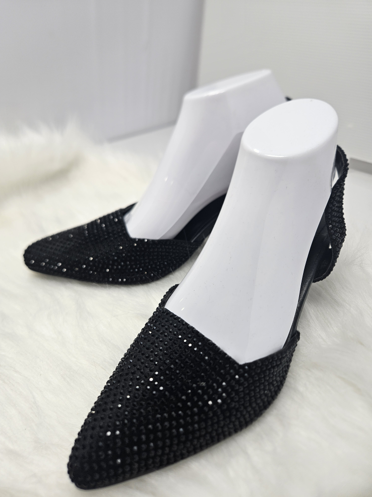 Zara Black Embellished Slingback Heels - photo 2