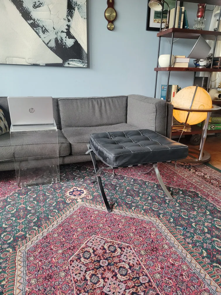 Barcelona Black Tufted Leather Ottoman (Delivery Available) thumbnail