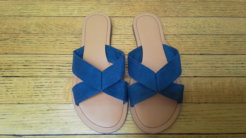 Charlize Blue Denim Cross Strap Sandals - Size 8