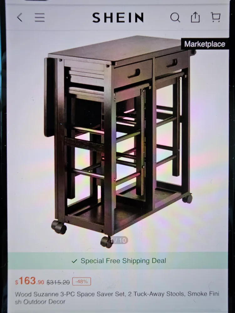 Dark Brown wood Suzanne 3-p  space saver set with 2 Stools image indicator(6)