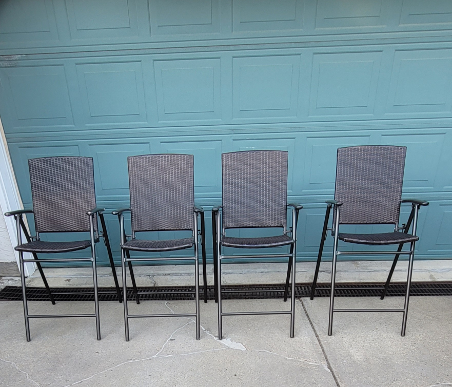 Set of 4 Brown Wicker Folding Patio Chairs - photo 2