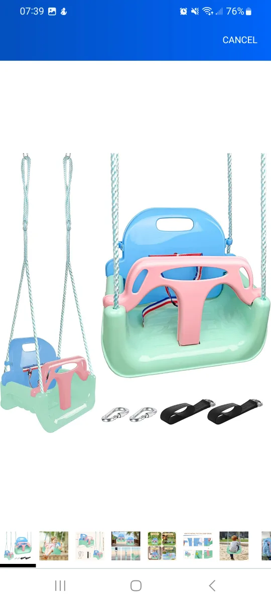 Baby Toddler Swing Seat, Blue/Pink/Green thumbnail