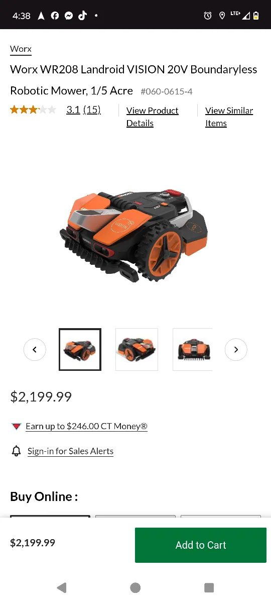 Worx WR208 Landroid VISION Robotic Mower $2,199.99 for 1080.00 thumbnail