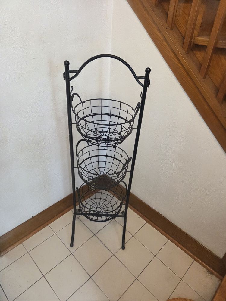 3-Tier Metal Wire Basket Stand - Black