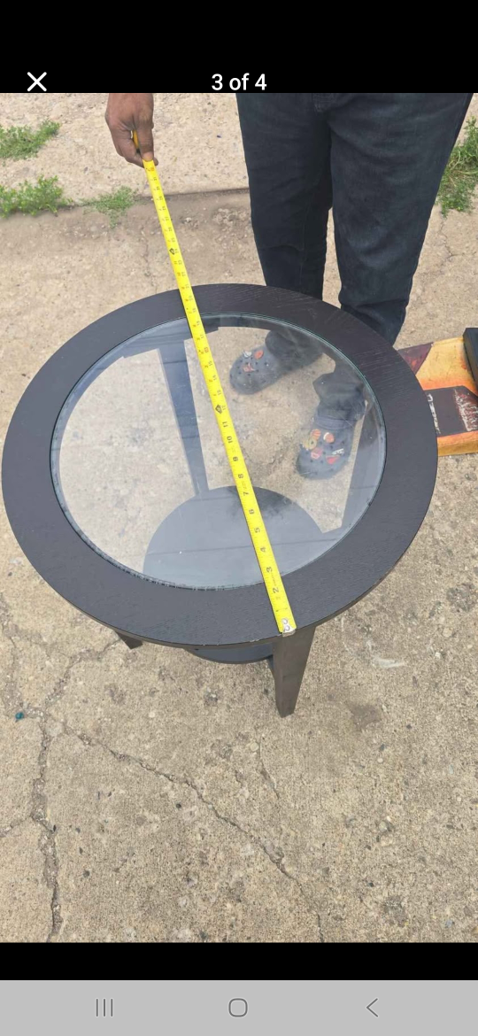 Black Round Side Table with Glass Top - photo 2