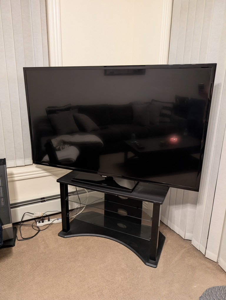 Black TV Stand with Glass Shelves