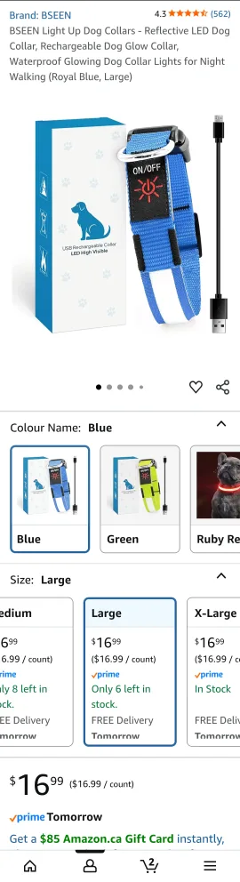 New BSEEN Blue Light Up Dog Collar - Large image indicator(3)