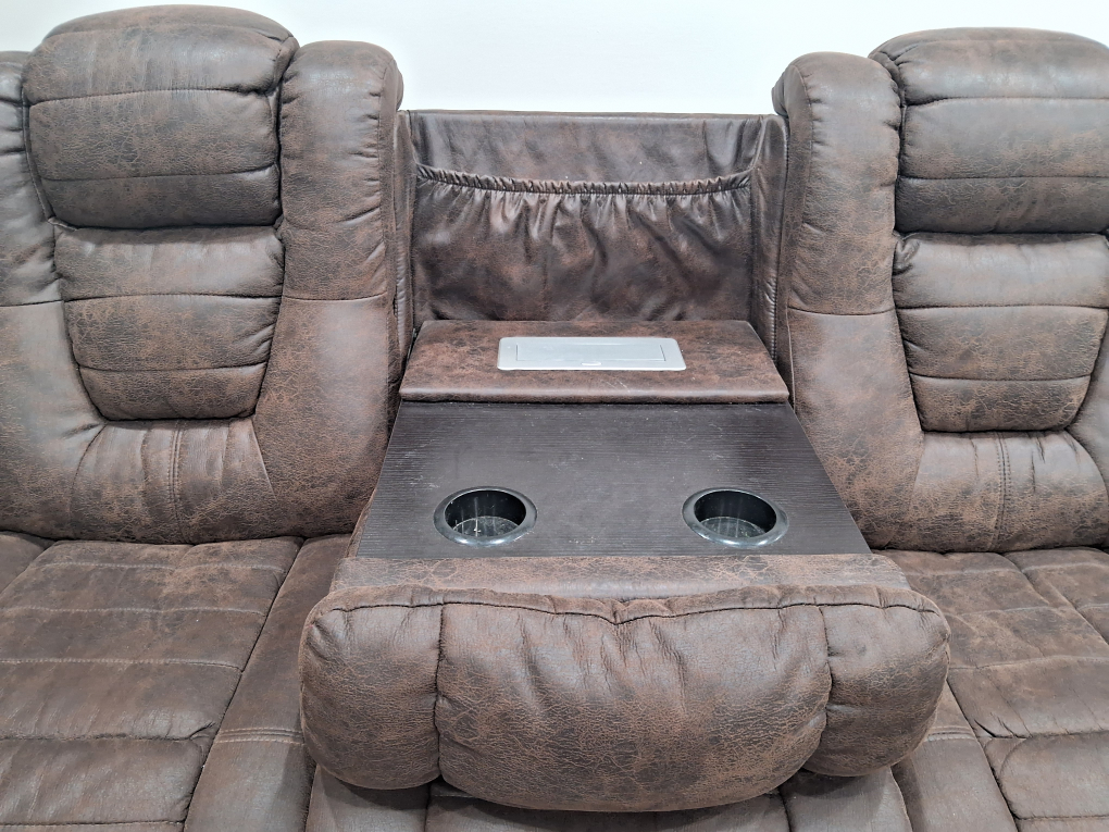 Brown Leather 3-Seat Reclining Sofa - photo 2