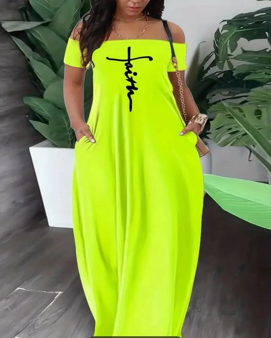 Neon Yellow Maxi Dress with 'Faith' Print thumbnail