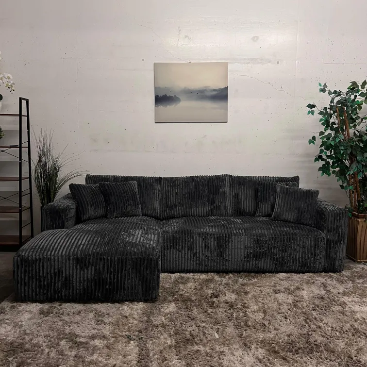 Thick striped corduroy sectional. new sofa couch. delivery thumbnail