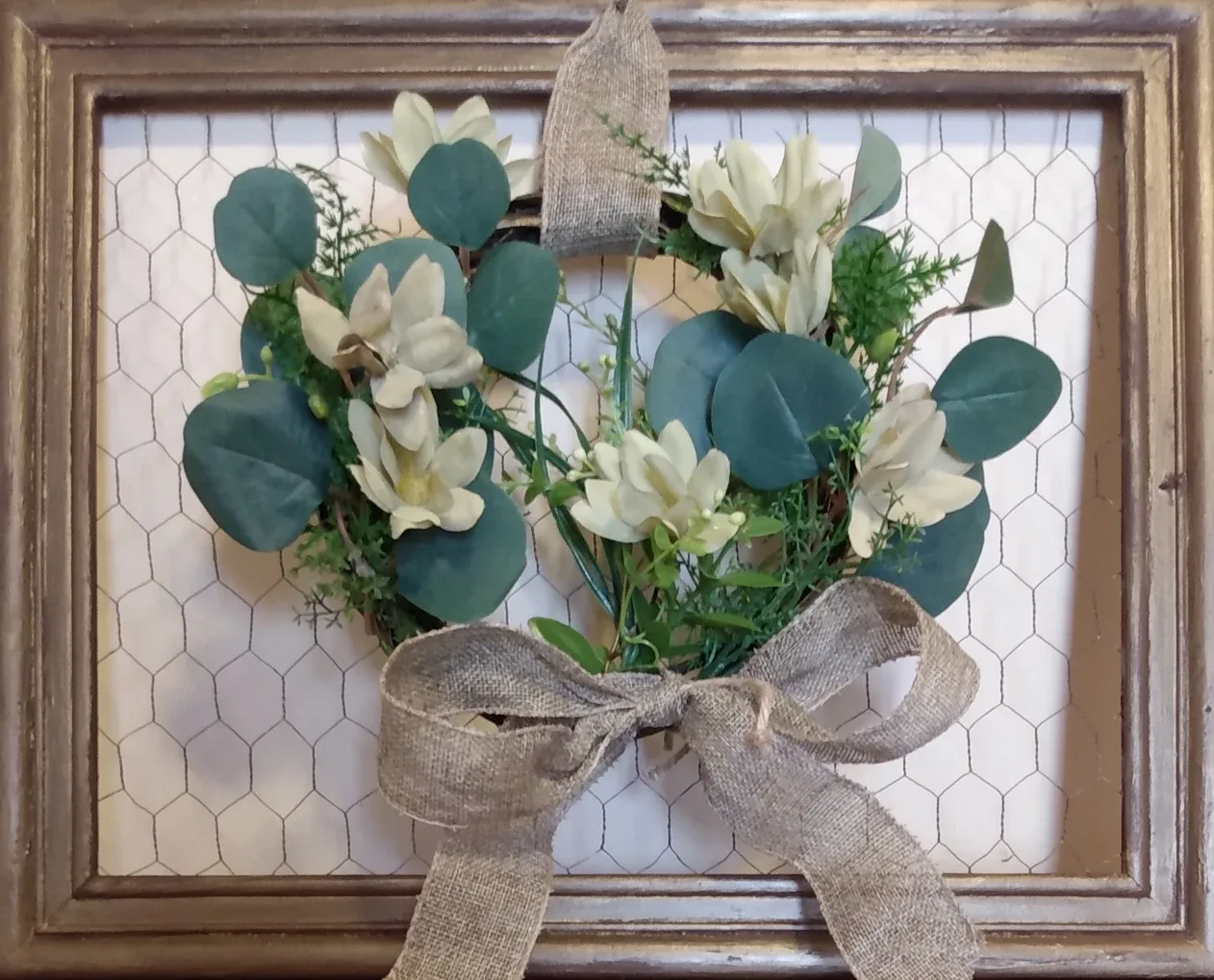 Antique Grapevine Floral Wreath on Mesh Frame Wall Decor thumbnail