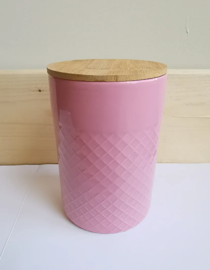 Pink Ceramic Canister with Bamboo Lid thumbnail