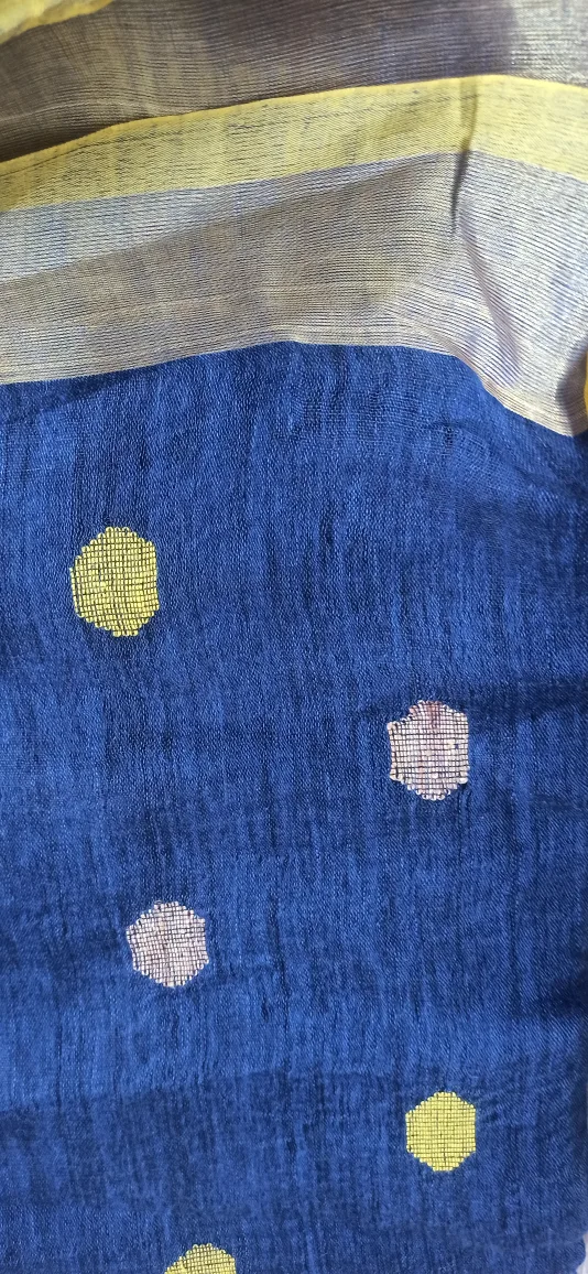 Yellow & Blue Cotton Saree.New 🍁 image indicator(7)