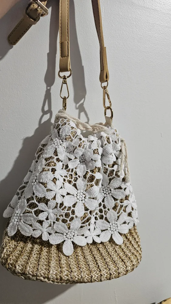 Straw Bucket Bag with Crochet Detail thumbnail