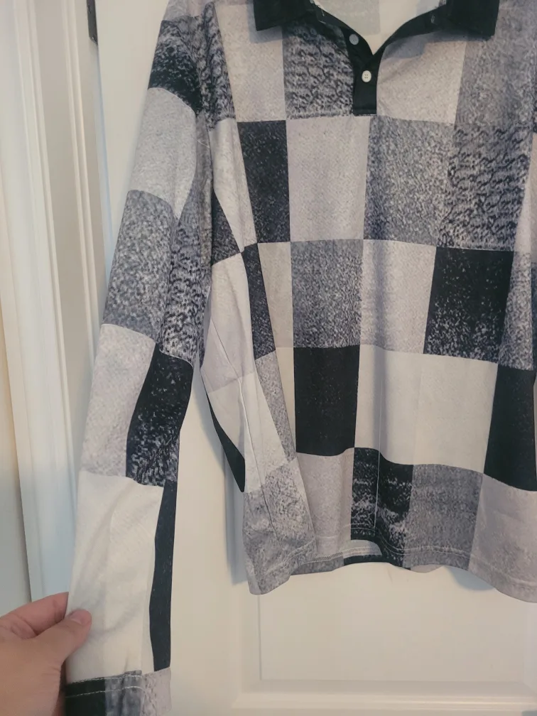 Men's Black & White Plaid Polo Shirt image indicator(3)