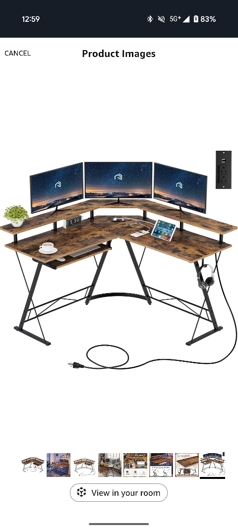 L-Shaped Corner Desk - Rustic Brown - photo 2