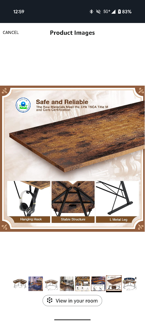 L-Shaped Corner Desk - Rustic Brown - photo 3