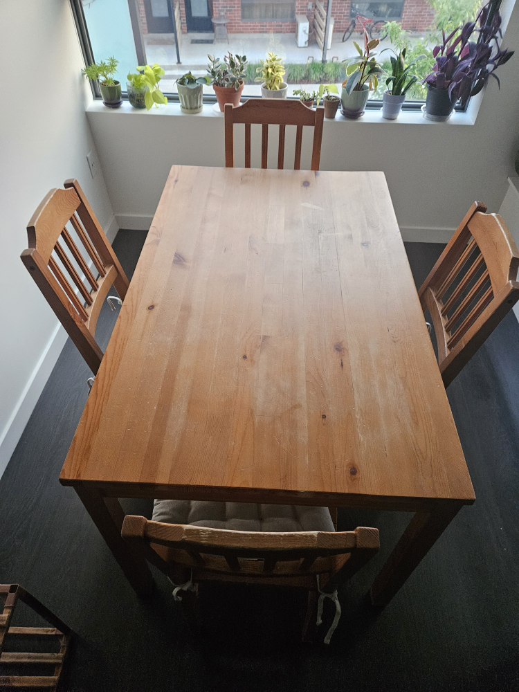 IKEA Bjursta Dining Table with 4 Chairs and pillows