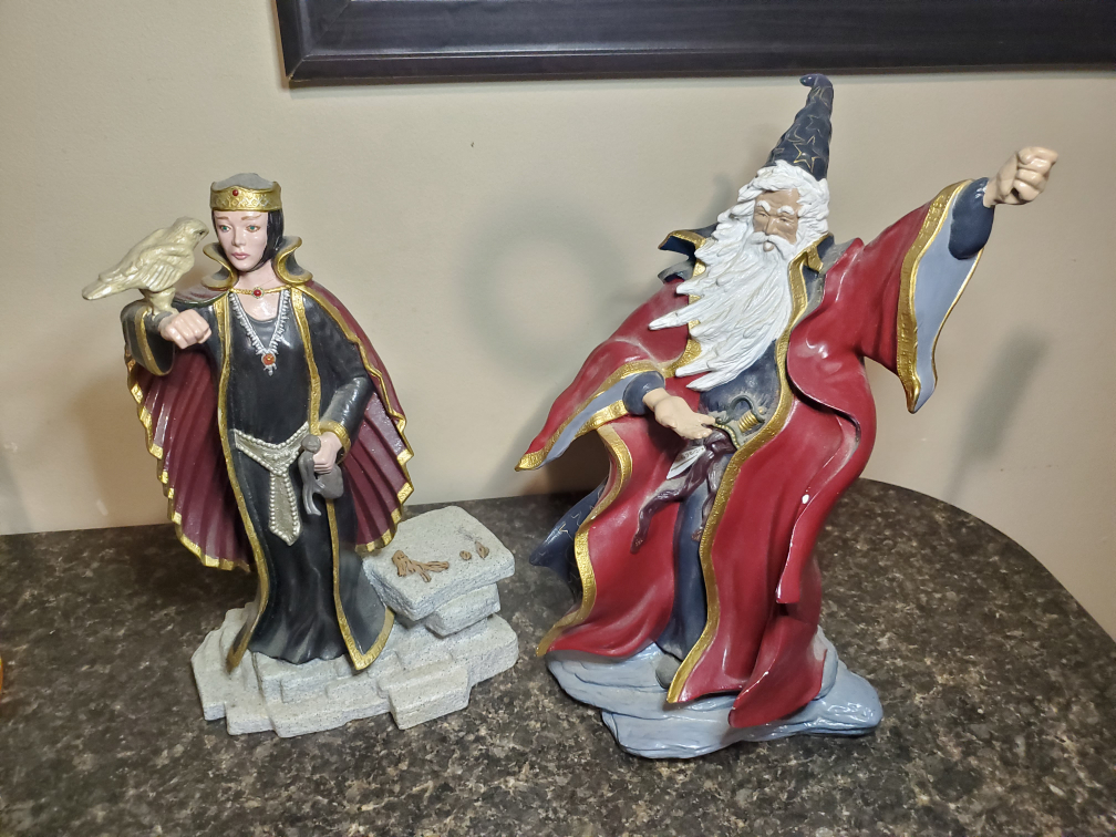 Vintage Wizard and Sorceress Ceramic Statue Pair