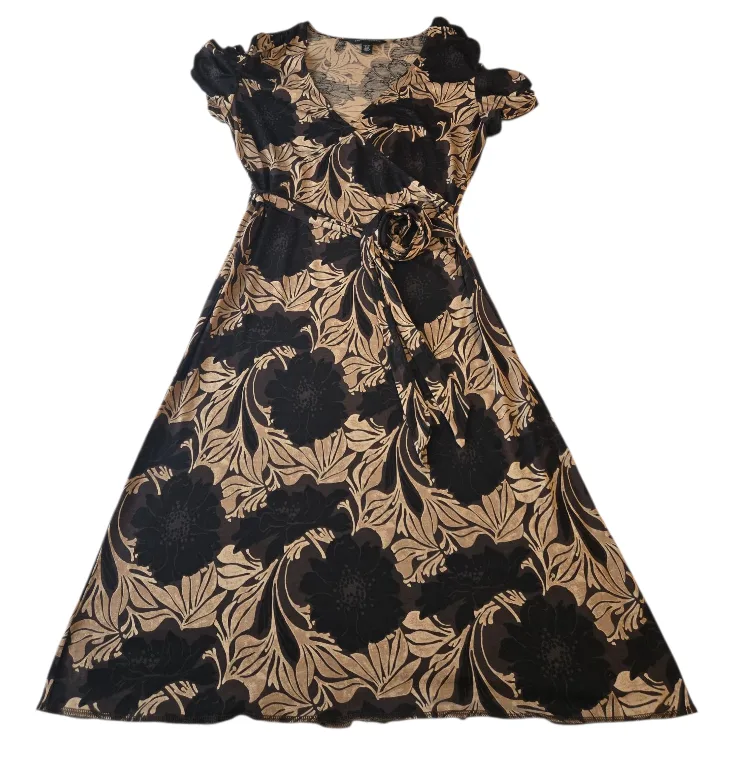 Banana Republic Floral Black and Tan Wrap Dress XS thumbnail