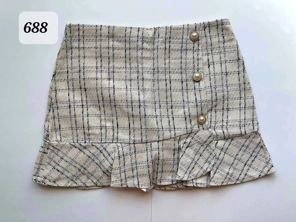 Tweed Plaid Mini Skirt with Ruffle Hem thumbnail