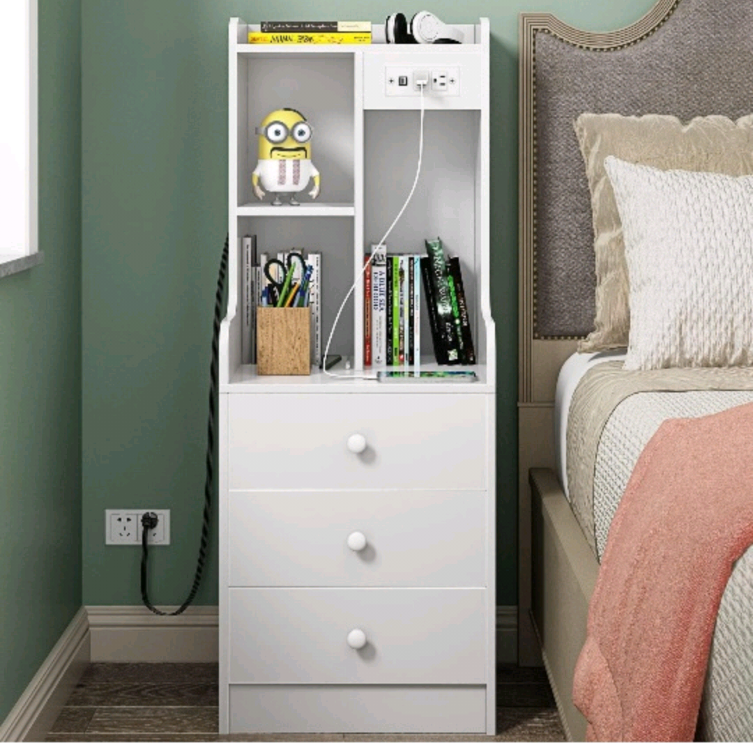White Nightstand with Charging Station - photo 4