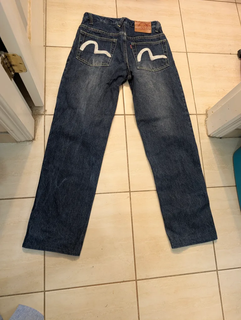 Evisu White Logo Jeans - Size 31 - hand embroidery logo thumbnail