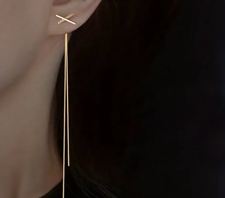 Gold-toned X-Shaped Dangle Earrings thumbnail