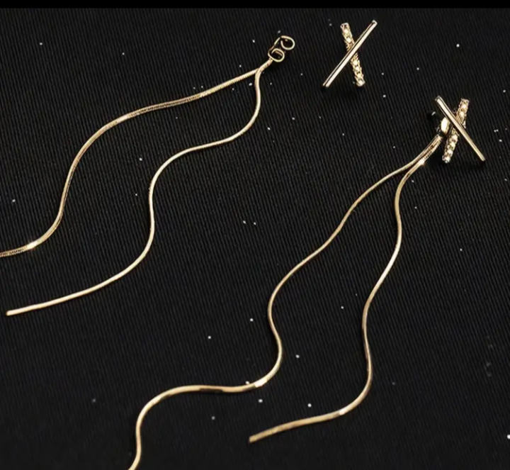 Gold-toned X-Shaped Dangle Earrings - photo 2