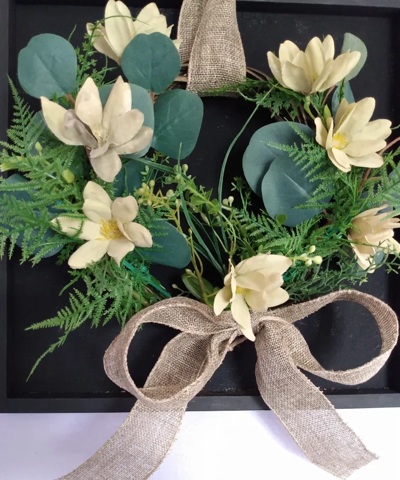 Beautiful Grapevine Floral wreath on wooden Frame thumbnail