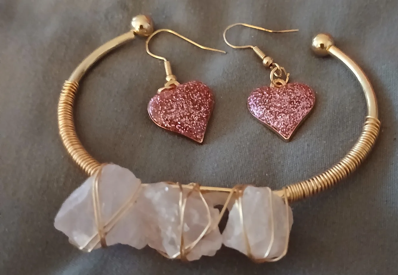 Pink Quart bracelet/earrings thumbnail