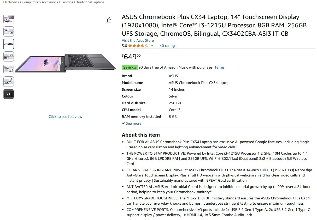 Brand New ASUS Chromebook Plus 14” Laptop For Sale image indicator(7)