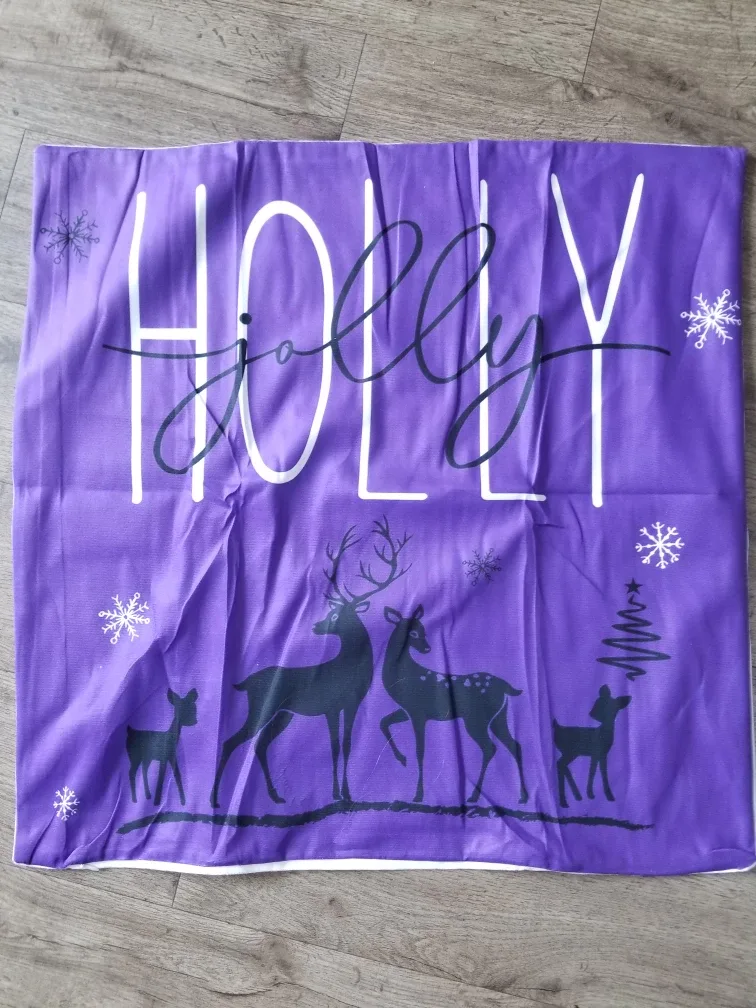 Purple Holly Jolly Christmas Pillow Cover thumbnail