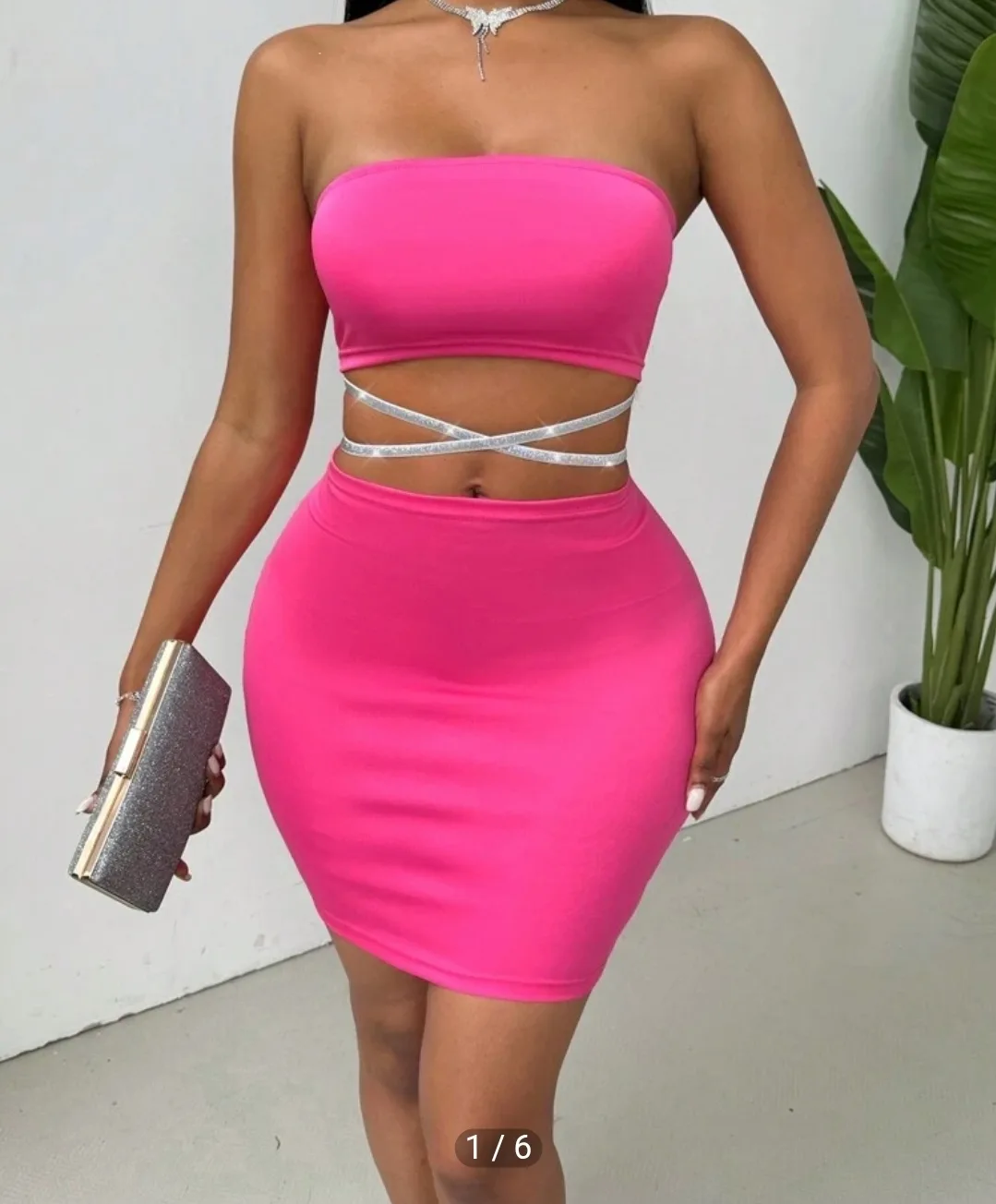 Pink Tube Dress with silver detail thumbnail