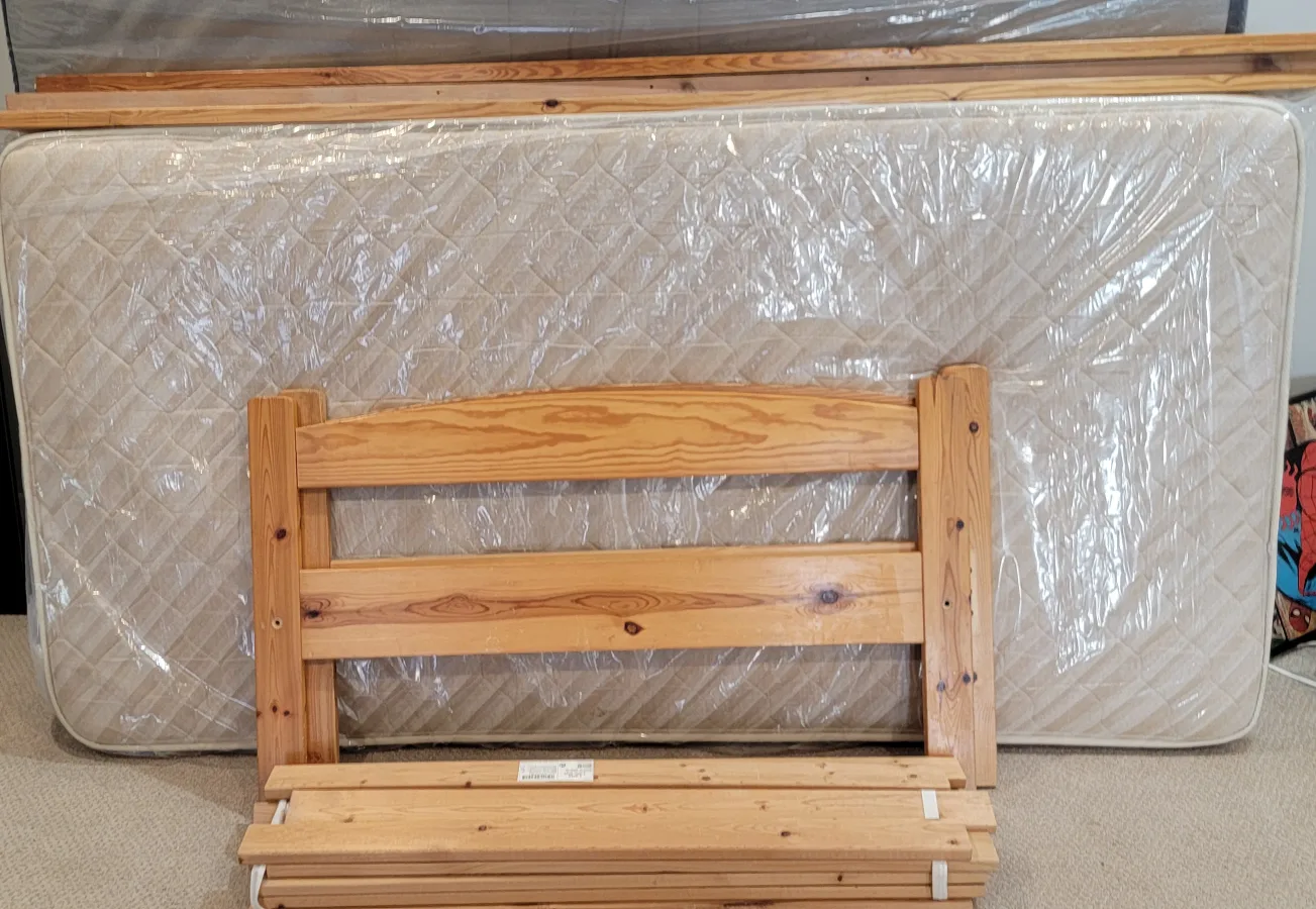 Wooden Twin Bed Frame and mattress thumbnail