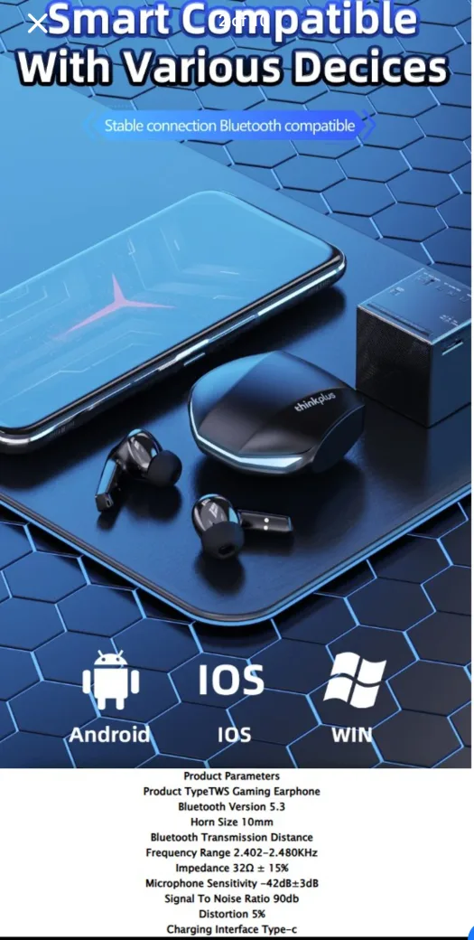 Lenovo Gaming Wireless Earphones Earbuds Bluetooth headset image indicator(2)