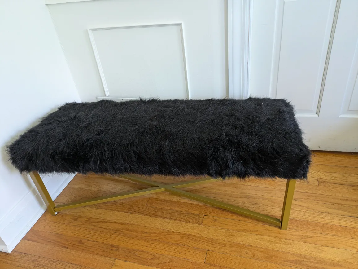 Black Faux Fur Bench with Gold Legs thumbnail