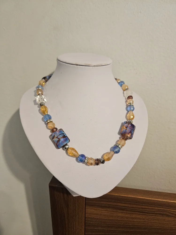 Beaded Necklace - Blue, Gold, & Clear thumbnail