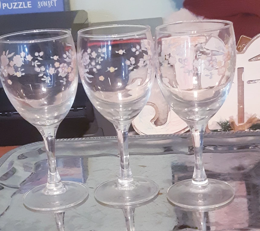 Set of 3 Floral Wine Glasses Made In France