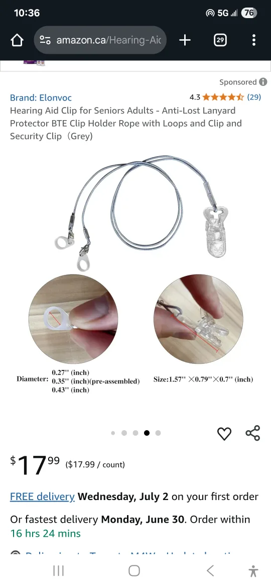 Elonvoc Hearing Aid Clip - Anti-Lost Lanyard thumbnail