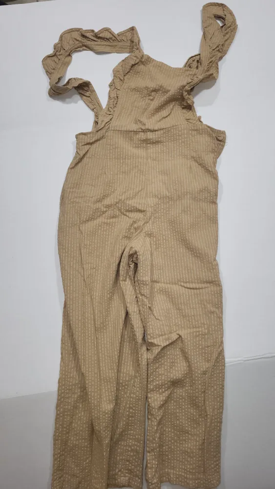 Cotton/Poly Tan Ruffle Strap Jumpsuit, XXS, 11 yo tall girl thumbnail