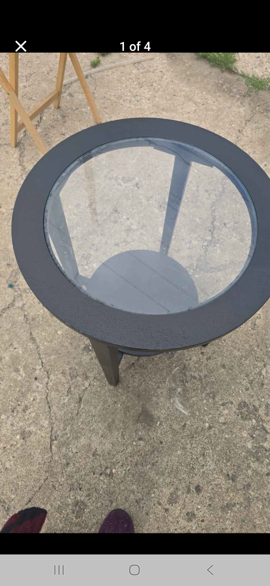 Black Round Side Table with Glass Top