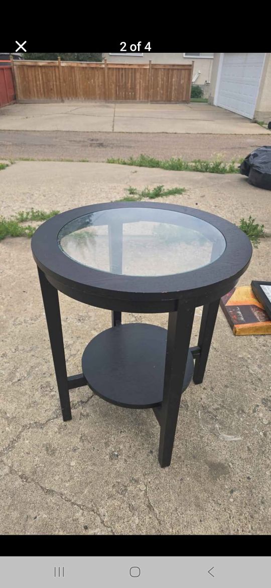 Black Round Side Table with Glass Top - photo 4