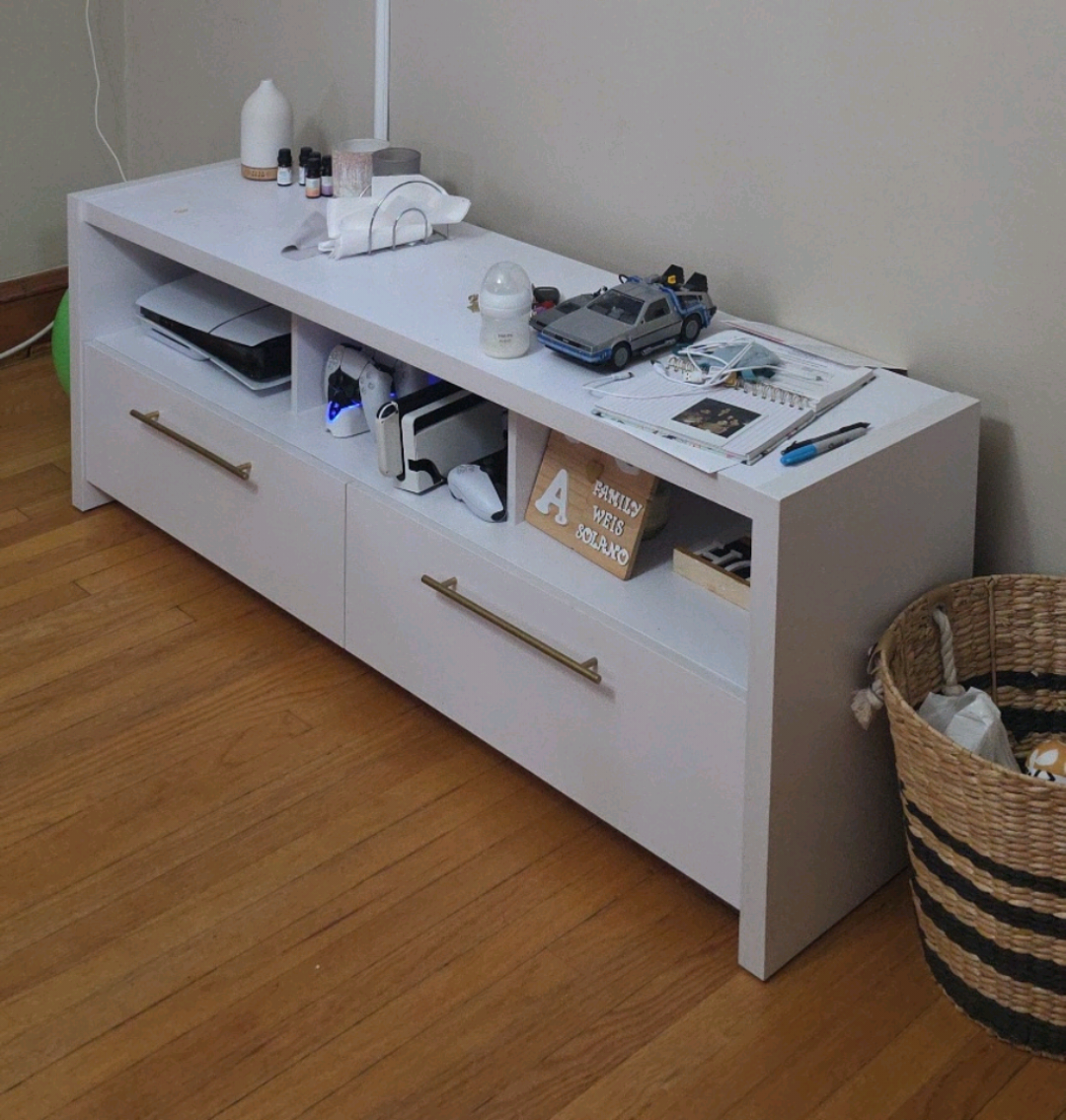 White TV Stand with Drawers